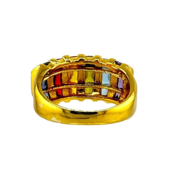 Signed Gold Vermeil 925 Rainbow Cubic Zirconia Channel Set Ring Size 9 Statemen - Picture 4 of 9